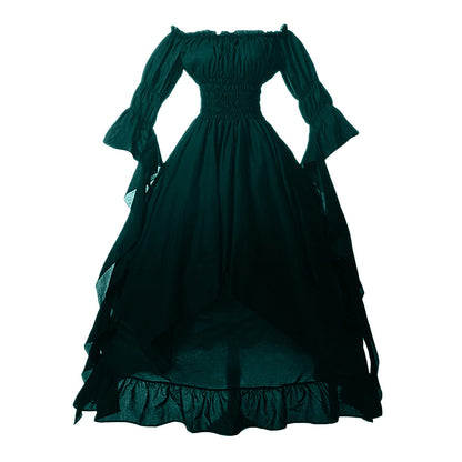 Khaki Women's Medieval Victorian Ball Gown Dress with Puff Sleeves