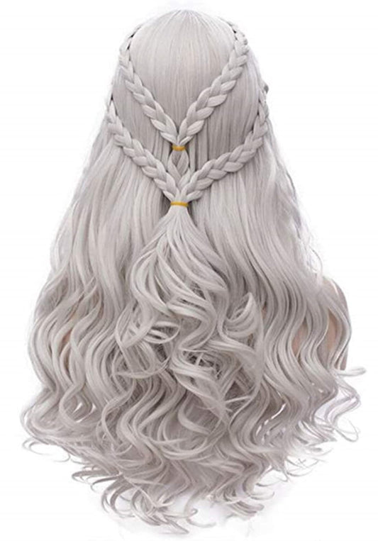 Mersi Silver Wigs for Women Costume Wig Long Braided Hair Wigs for Party Halloween (Silver) S039S