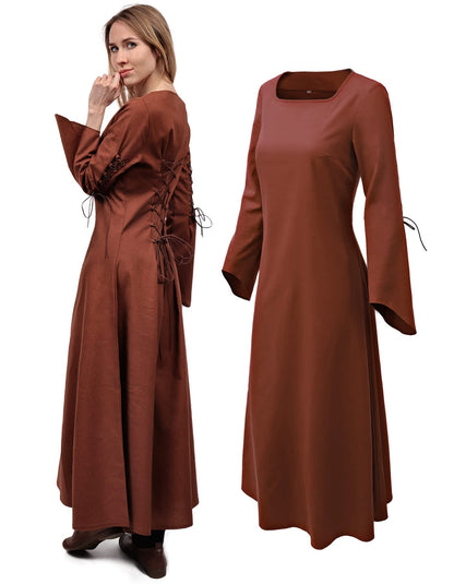Wine Medieval Linen Dress for Women with Lace Up Costume
