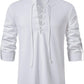 Men's Long Sleeve Shirts Retro Style Lace up for Medieval,Viking,Hippie Halloween Cosplay Pirate Renaissance Costume Small Khaki