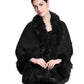 Faux Fur Shawl Wrap Stole Capelet Bridal Winter Wedding with Hook Hooded-black