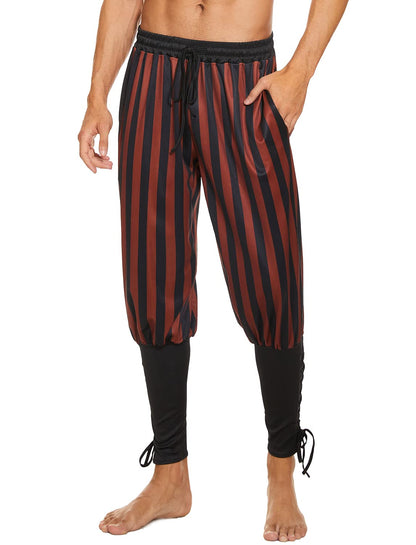 Men's Ankle Banded Pants Medieval Viking Navigator Pirate Costume Trousers Renaissance Gothic Pants Large Black-short