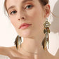 Punk Vintage Long Tassel Feather Beads Drop Wolf Tooth Pendant Earring Fish Hook Earrings Brown A