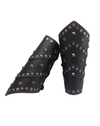 GelConnie Leather Gauntlet Wristband Viking Leather Arm Guard Medieval Armor Bracers Leather Armband Wrist Guards Cosplay Black Leather Bracers