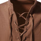 Men's Long Sleeve Shirts Retro Style Lace up for Medieval,Viking,Hippie Halloween Cosplay Pirate Renaissance Costume Small Khaki