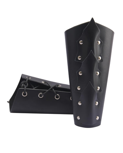 GelConnie Leather Gauntlet Wristband Viking Leather Arm Guard Medieval Armor Bracers Leather Armband Wrist Guards Cosplay Black Leather Bracers