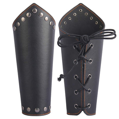 GelConnie Leather Gauntlet Wristband Viking Leather Arm Guard Medieval Armor Bracers Leather Armband Wrist Guards Cosplay Black Leather Bracers