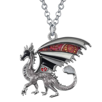 Enamel Alloy Dragon Pendant Necklace - Fantasy Dinosaur Charm Gift for Women - Blue