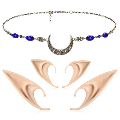 FRESHME Elf Ears with Deer Head Chain, Sliver Antler Headpieces and Fairy Ears Viking Vintage Headbands Headdress Jewelry for Women Girls Masquerade Halloween Cosplay Costume Hair Accessories Sliver Antler Headpiece