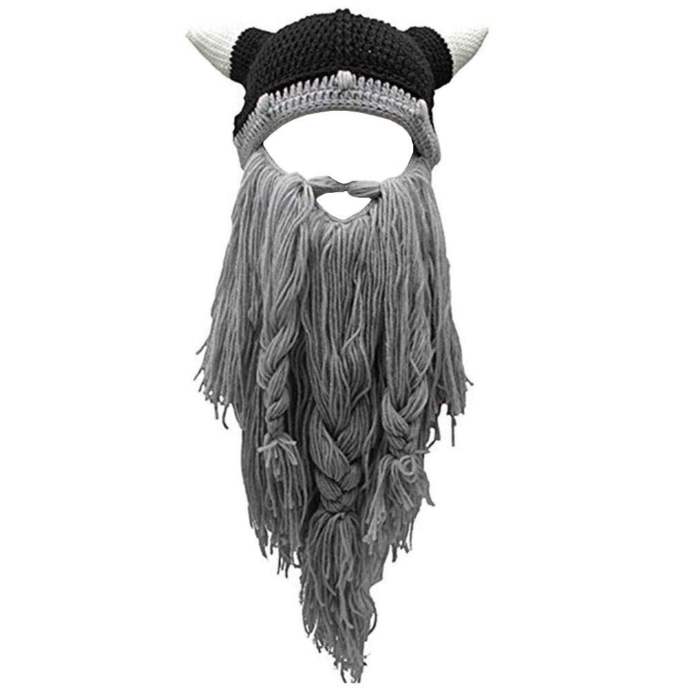 Creative Barbarian Knit Beard Hat Funny Knit Hat Wig Beanie Hat Beard Facemask V-brown