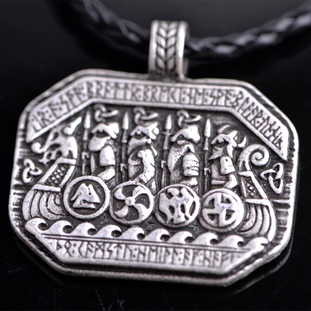 LANGHONG 1PCS Norse Viking Necklace For Men Compass Vegvisir Necklace Original Talisman Jewelry Antique Silver