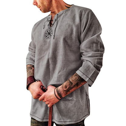 Men's Fashion Cotton Linen Shirt Long Sleeve Solid Color Ethnic Beach Yoga Top X-Large Black