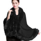 Faux Fur Shawl Wrap Stole Capelet Bridal Winter Wedding with Hook Hooded-black