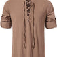 Men's Long Sleeve Shirts Retro Style Lace up for Medieval,Viking,Hippie Halloween Cosplay Pirate Renaissance Costume Small Khaki