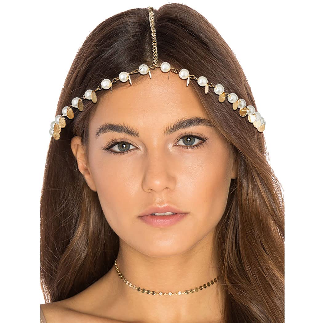 Campsis Gold Festival Sequins Head Chain Gyspy Headpiece Hair Accessories Jewelry for Women and Girls Style1