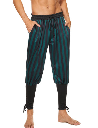 Men's Ankle Banded Pants Medieval Viking Navigator Pirate Costume Trousers Renaissance Gothic Pants Large Black-short