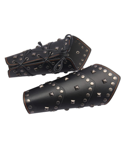 GelConnie Leather Gauntlet Wristband Viking Leather Arm Guard Medieval Armor Bracers Leather Armband Wrist Guards Cosplay Black Leather Bracers