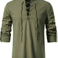 Men's Long Sleeve Shirts Retro Style Lace up for Medieval,Viking,Hippie Halloween Cosplay Pirate Renaissance Costume Small Khaki