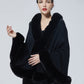 Faux Fur Shawl Wrap Stole Capelet Bridal Winter Wedding with Hook Hooded-black