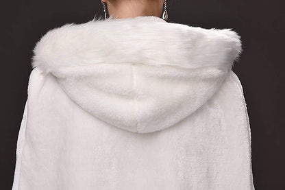 White Women's Wedding Cloak with Hood