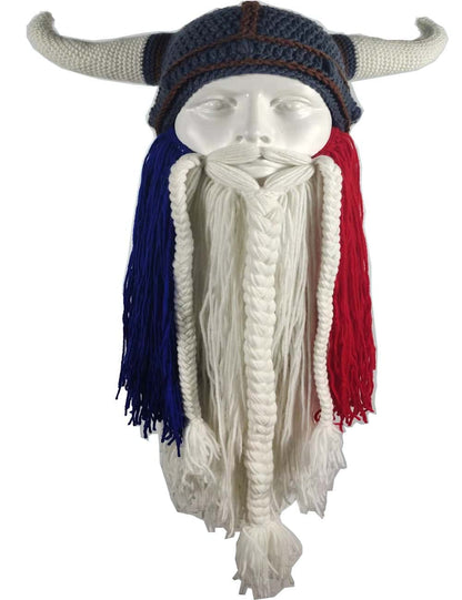 Viking Horned Beanie with Yarn Beard