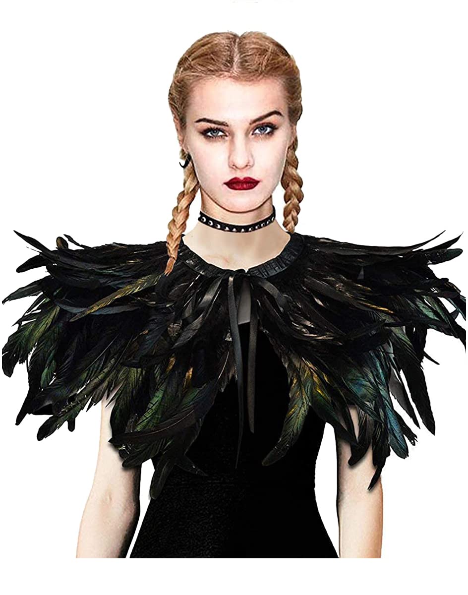 L'VOW Women' Natural Feather Shrug Cape Shawls Lace Collares for Halloween Cosplay Y1-black