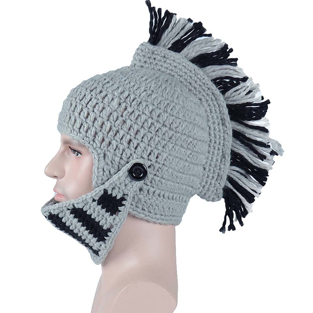 YEKEYI Viking Beard Beanie Horn Hat Winter Warm Mask Knitted Wool Funny Skull Cap One Size Horn Brown