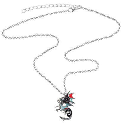Enamel Alloy Dragon Pendant Necklace - Fantasy Dinosaur Charm Gift for Women - Blue