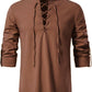 Men's Long Sleeve Shirts Retro Style Lace up for Medieval,Viking,Hippie Halloween Cosplay Pirate Renaissance Costume Small Khaki