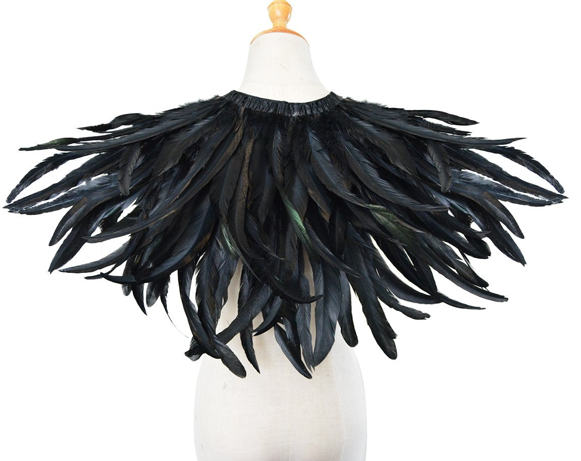 L'VOW Women' Natural Feather Shrug Cape Shawls Lace Collares for Halloween Cosplay Y1-black