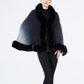 Faux Fur Shawl Wrap Stole Capelet Bridal Winter Wedding with Hook Hooded-black