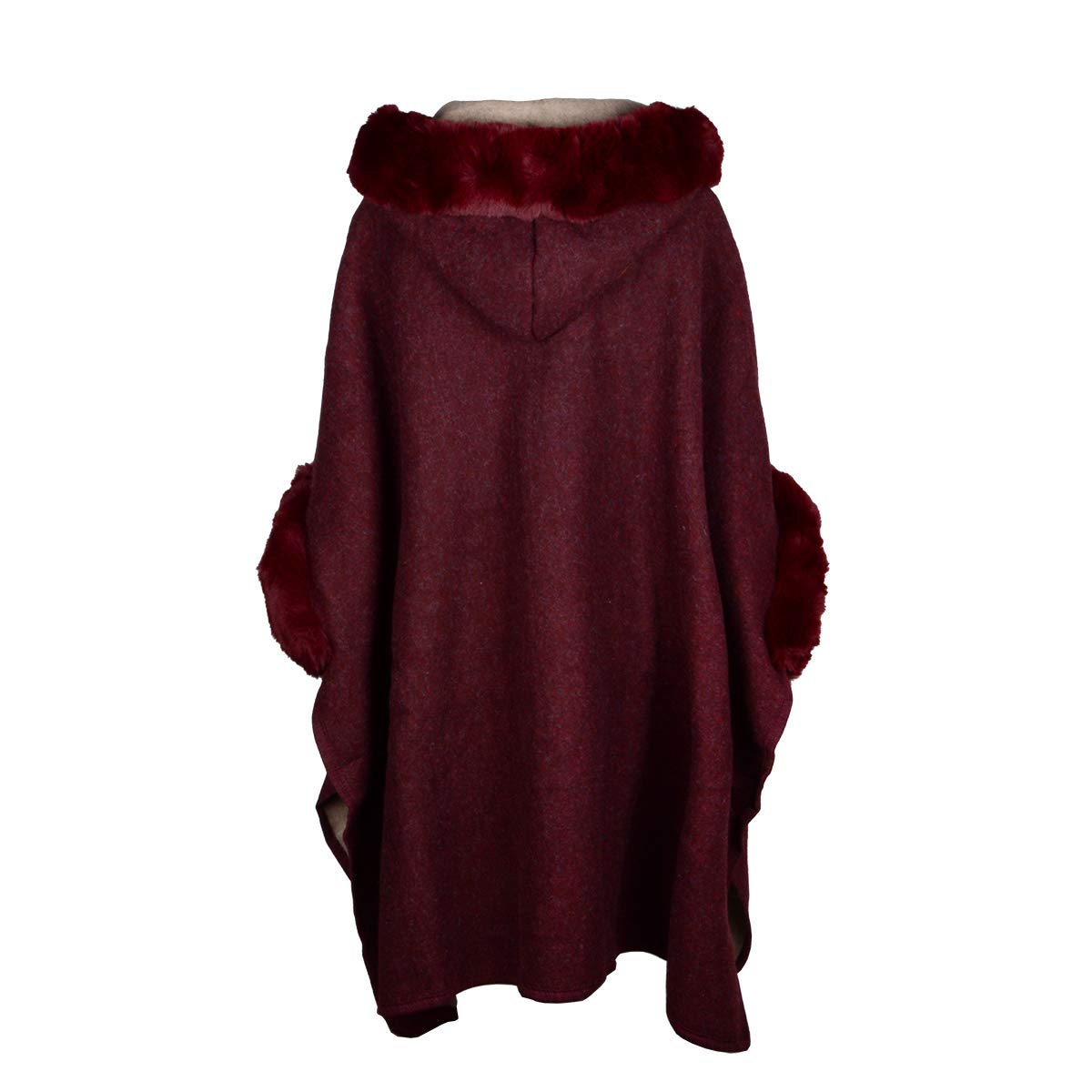 Fur-Lined Leather Closure Wool Half-Cloak with Hood