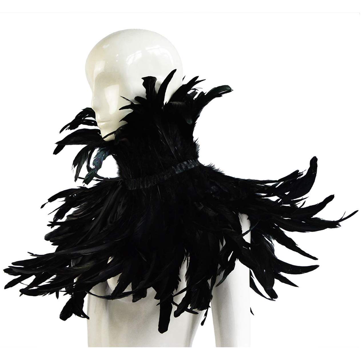 L'VOW Women' Natural Feather Shrug Cape Shawls Lace Collares for Halloween Cosplay Y1-black