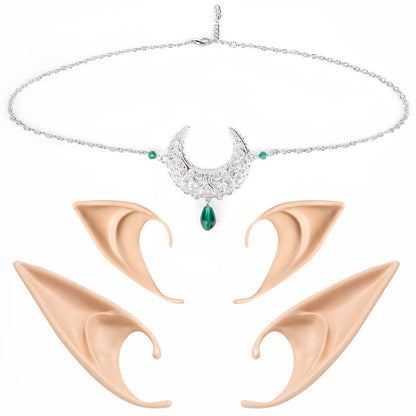 FRESHME Elf Ears with Deer Head Chain, Sliver Antler Headpieces and Fairy Ears Viking Vintage Headbands Headdress Jewelry for Women Girls Masquerade Halloween Cosplay Costume Hair Accessories Sliver Antler Headpiece