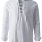 ZEROYAA Men's Medieval Vintage Long Sleeve Lace Up Shirt Renaissance Costume for Halloween Viking Pirate Cosplay XX-Large White