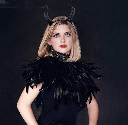 L'VOW Women' Natural Feather Shrug Cape Shawls Lace Collares for Halloween Cosplay Y1-black