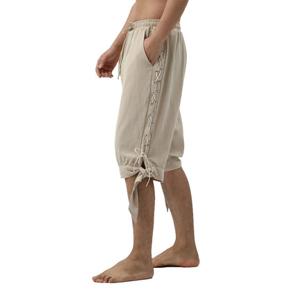 JIEFULL Men's Pirate Shorts- Renaissance Costume Trousers- Medieval Retro Pants -Viking Shorts X-Large Black