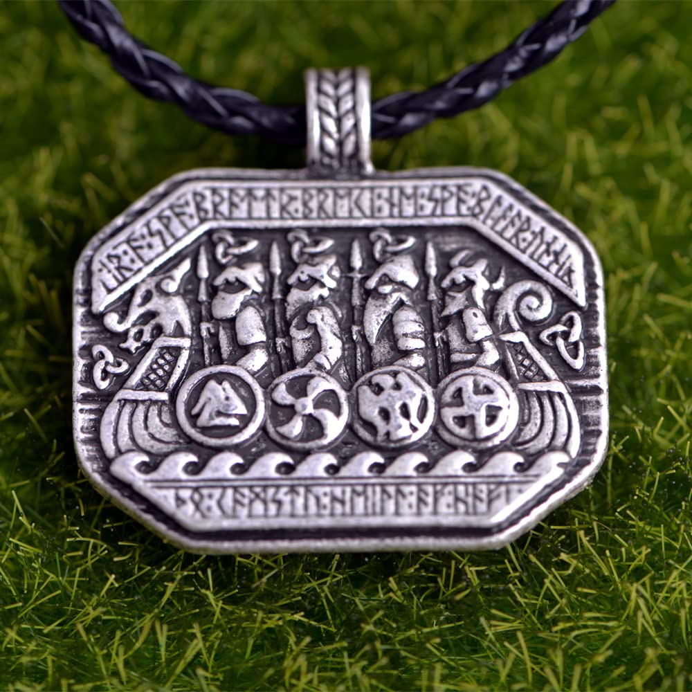 LANGHONG 1PCS Norse Viking Necklace For Men Compass Vegvisir Necklace Original Talisman Jewelry Antique Silver