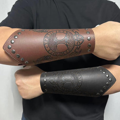 JAOYU Leather Bracer Medieval Vambrace Wrist Armor Arm Cuff Viking Arm Guard Leather Gauntlet Wristband LARP Accessories 2PCS Jyph060-brown
