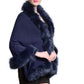 Faux Fur Shawl Wrap Stole Capelet Bridal Winter Wedding with Hook Hooded-black