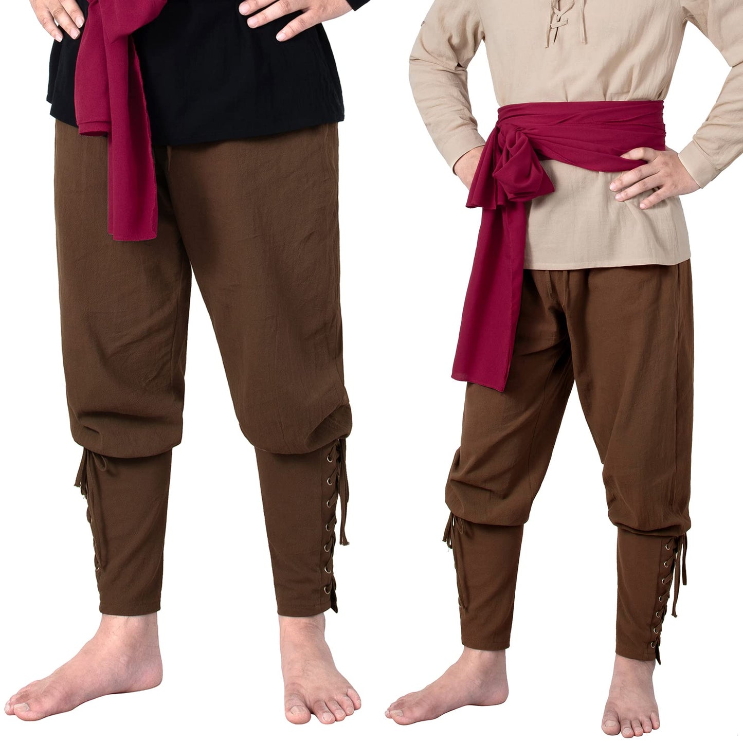 Men's Medieval Ankle Pants - Viking Pirate Renaissance Costume Trousers with Drawstrings & Banded Cuffs 28,29 Army Green