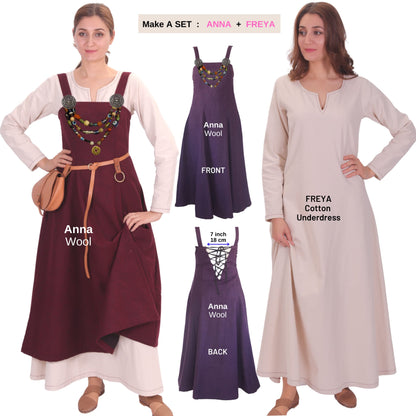 Wool Viking Apron Overdress with Laced Back