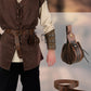 Suhine 6 Pcs Men's Renaissance Costume Set Medieval Vest Shirt Ankle Banded Pants Viking Belt Armband Pouch XX-Large