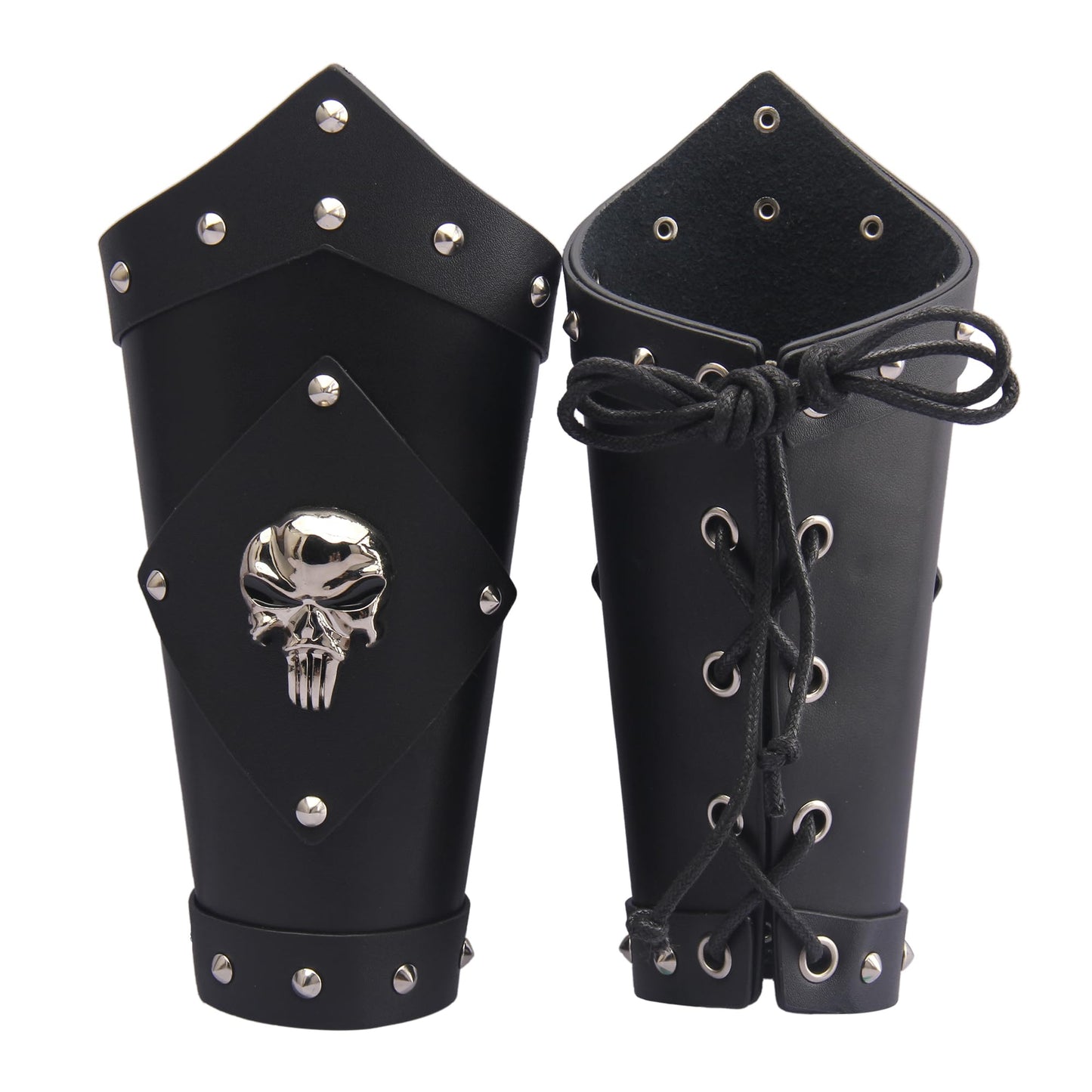 GelConnie Leather Gauntlet Wristband Viking Leather Arm Guard Medieval Armor Bracers Leather Armband Wrist Guards Cosplay Black Leather Bracers