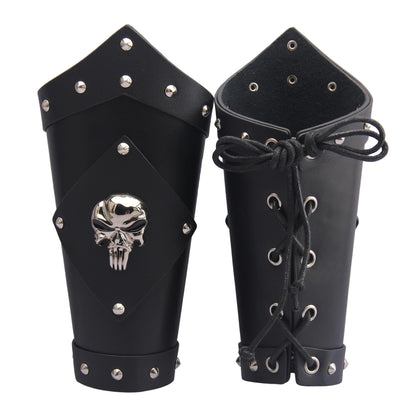 GelConnie Leather Gauntlet Wristband Viking Leather Arm Guard Medieval Armor Bracers Leather Armband Wrist Guards Cosplay Black Leather Bracers