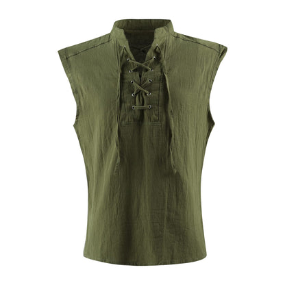 Mens Medieval Renaissance Pirate Costume Sleeveless Lace-up