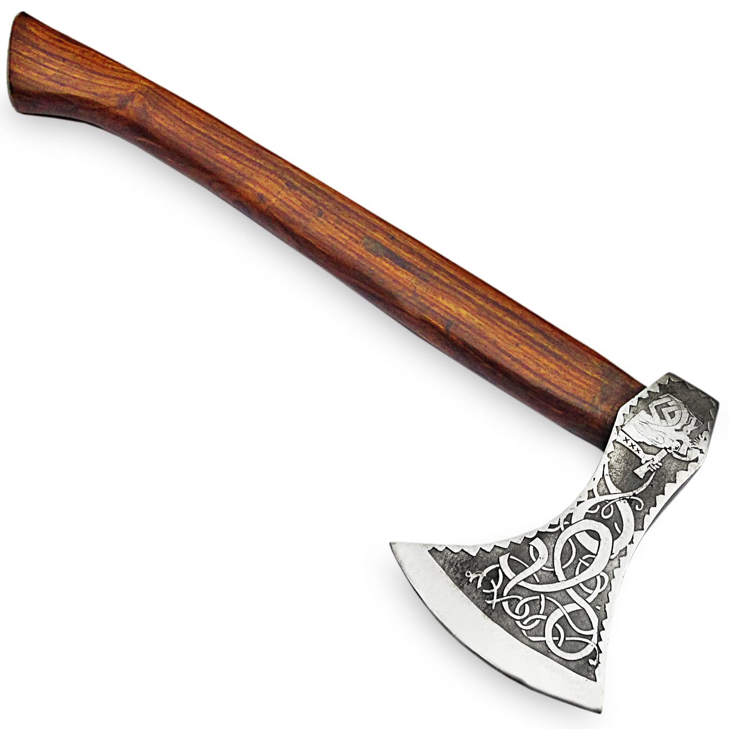 Knotwork Etched Throwing Axe with Wood Handle