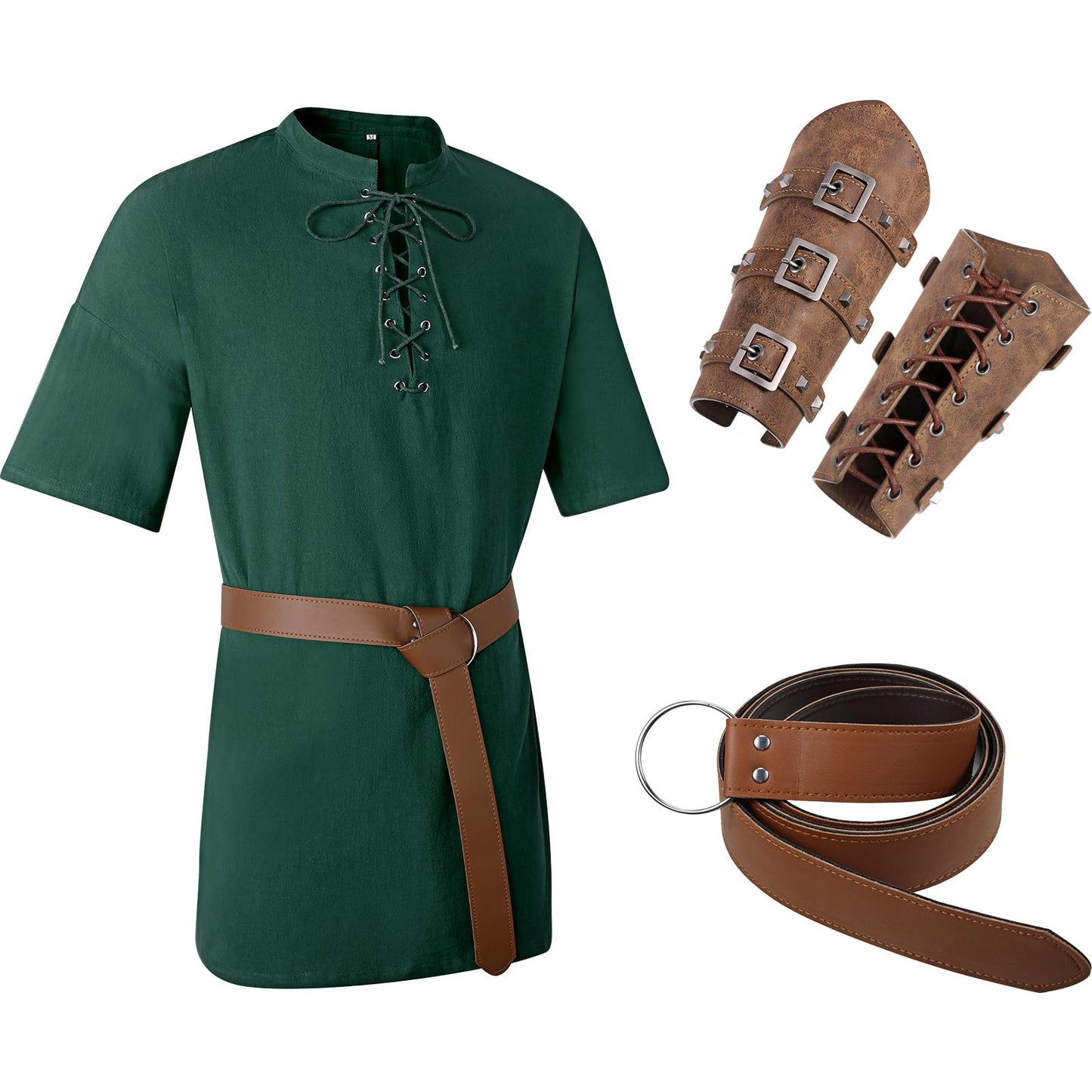 Renaissance Costume Men Medieval Viking Tunic 3 pcs