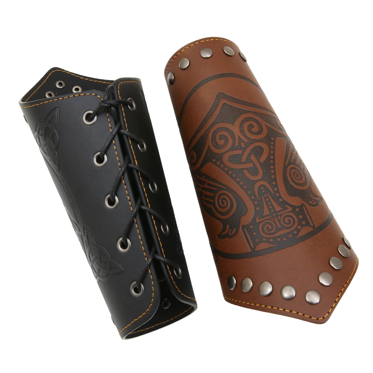 GelConnie Leather Gauntlet Wristband Viking Leather Arm Guard Medieval Armor Bracers Leather Armband Wrist Guards Cosplay Black Leather Bracers