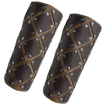 JAOYU Leather Bracer Medieval Vambrace Wrist Armor Arm Cuff Viking Arm Guard Leather Gauntlet Wristband LARP Accessories 2PCS Jyph060-brown
